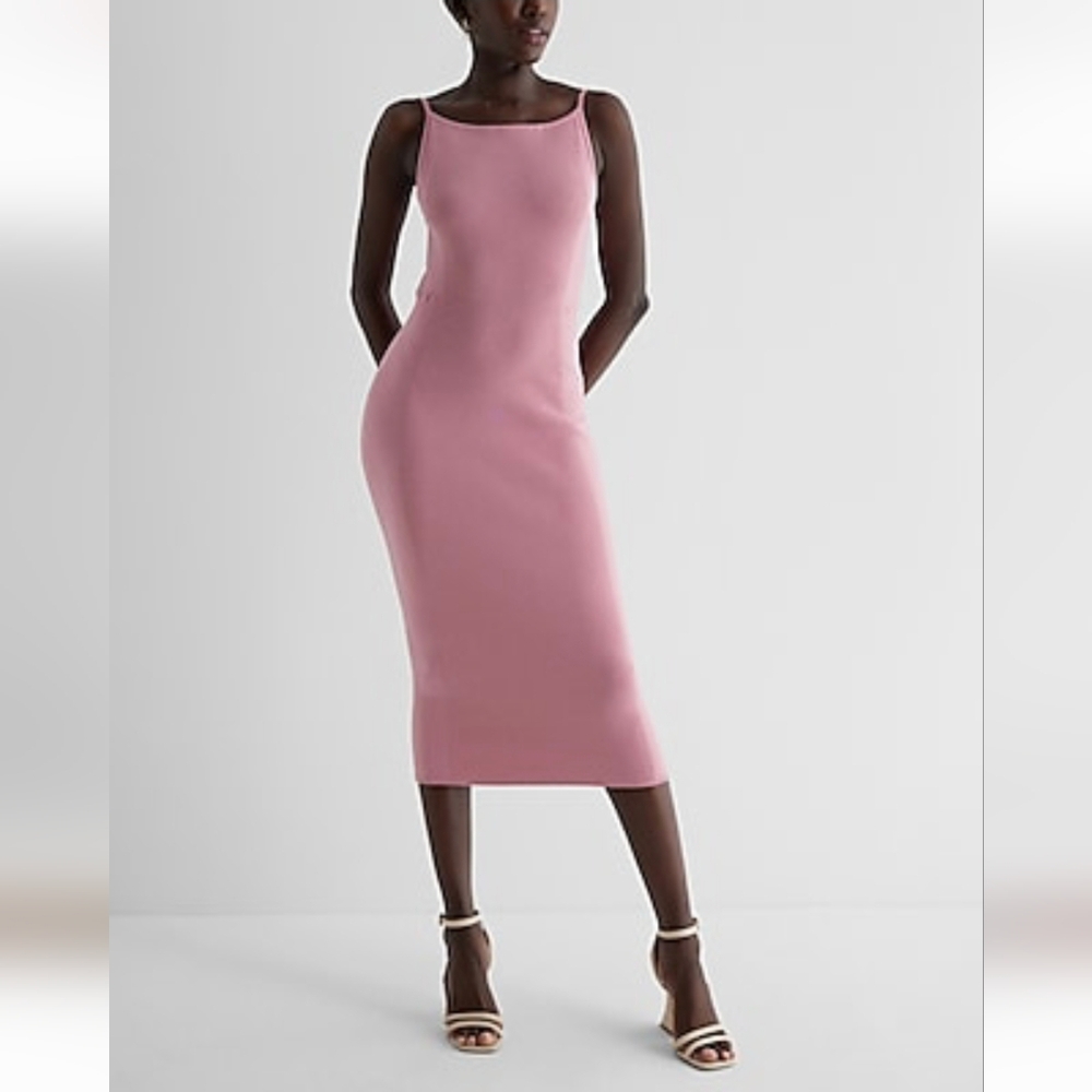 Pink Express Body Contour Midi Sweater Dress